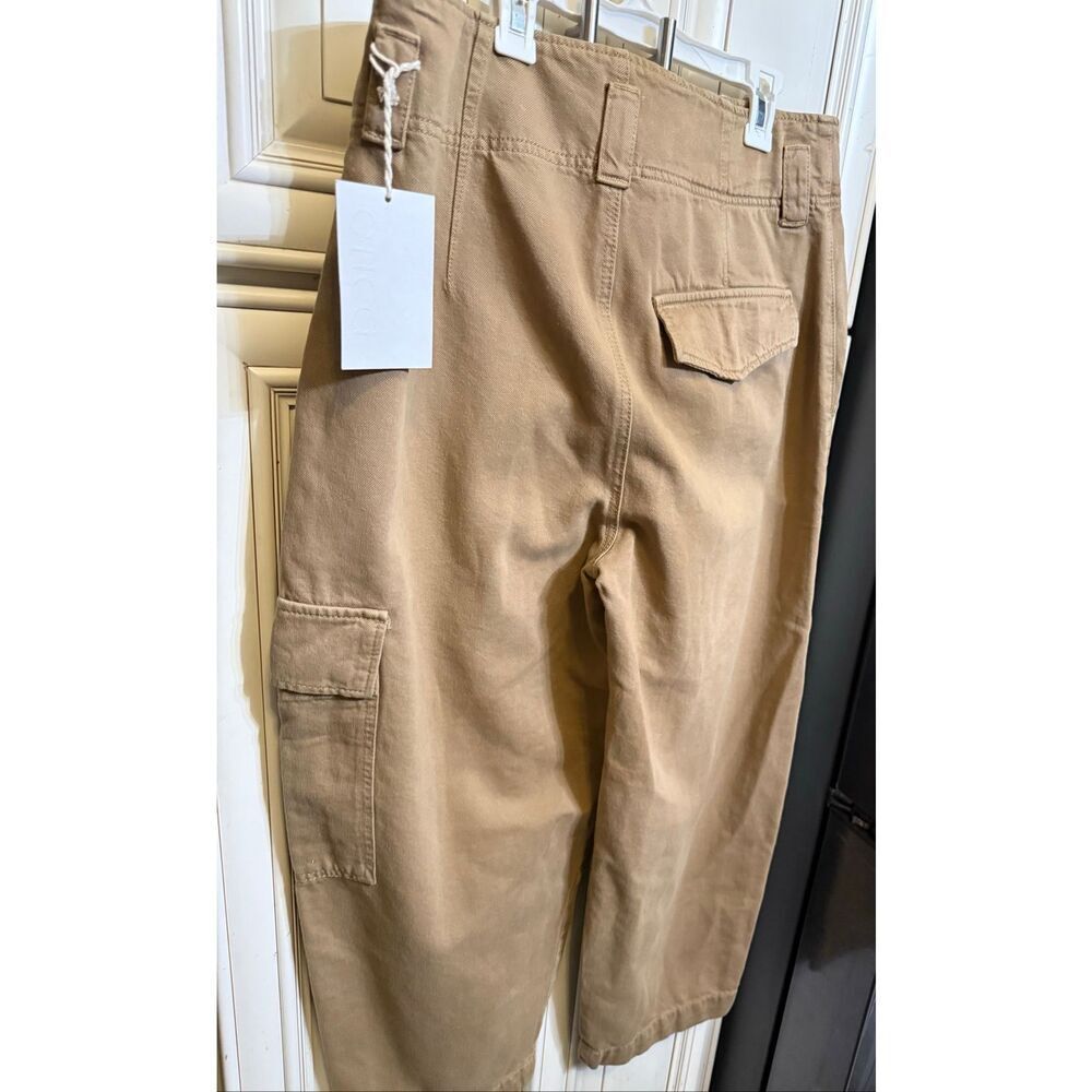 Etica Womens Juni Tapered Wide Leg Relaxed Cargo Cropped Pants Tan Size 31 NWT
